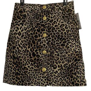 Karen Kane Womens Skirt Size 6 Leopard Animal Print Corduroy Front Buttons NWT